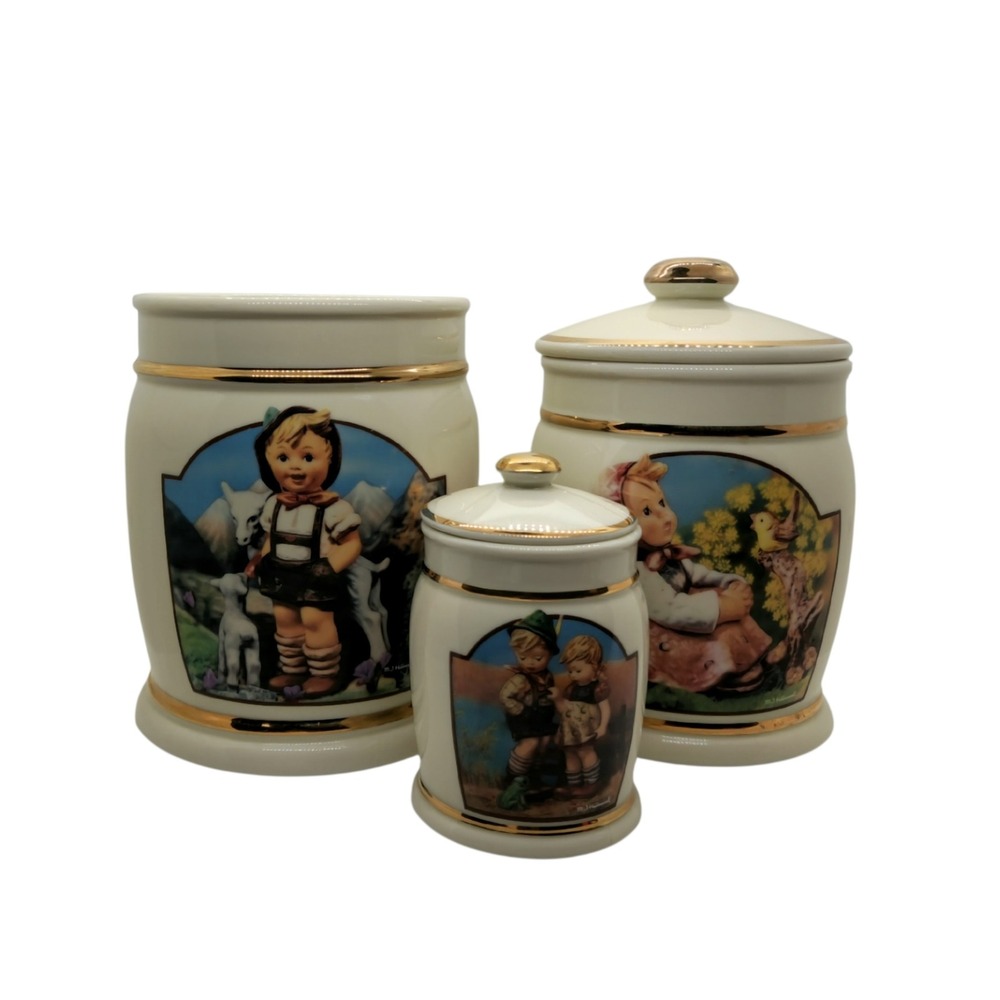 MJ Hummel Danbury Mint Canister Set Little Goat Herder In Tune Timid Sister 3pc